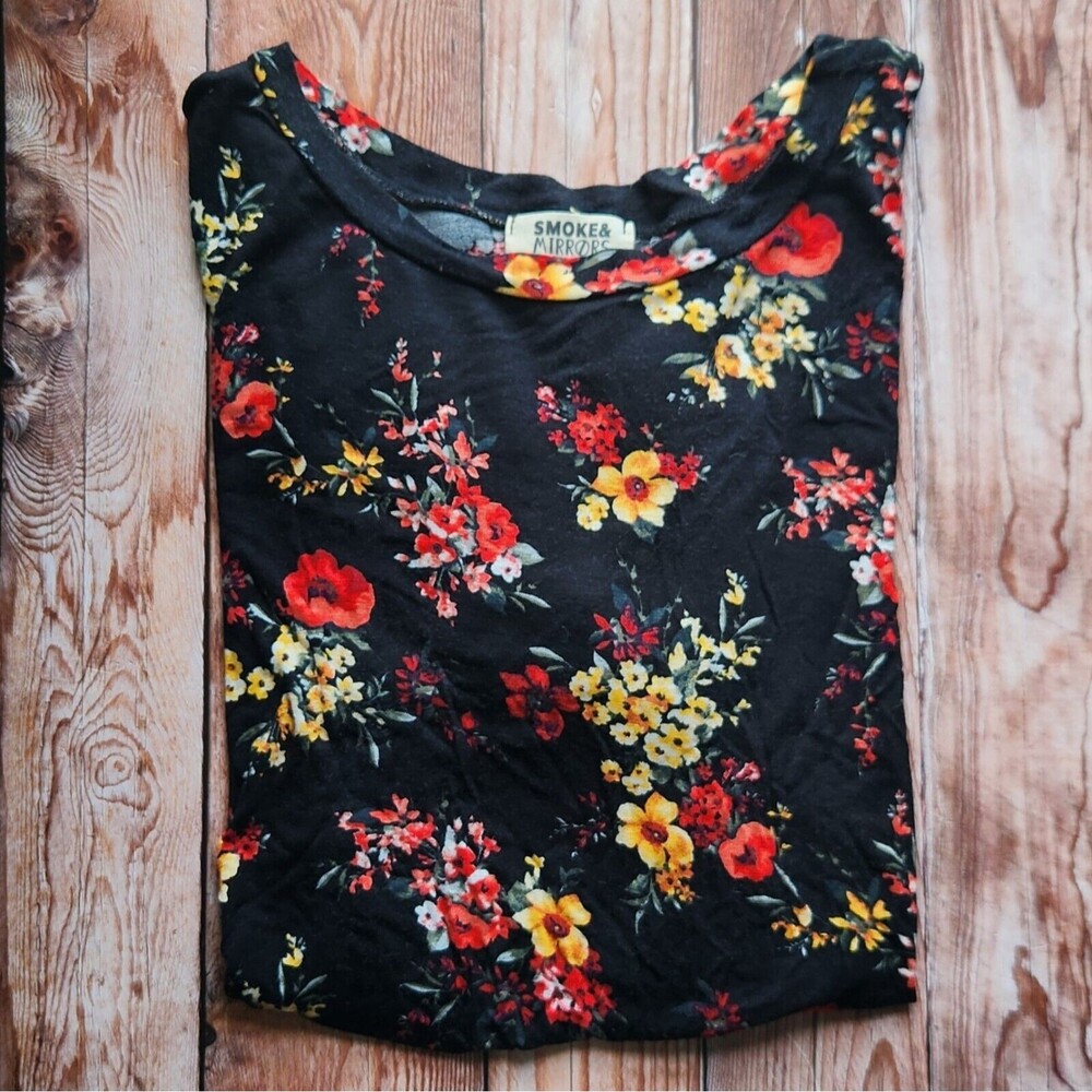 BLACK RED YELLOW FLORAL BOTANICAL SOFT SHORT SLEEVE SHIRT BY SMOKE AND MIRRORS